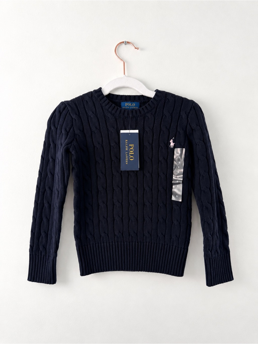 Polo Ralph Lauren Girls Navy Cable Knit Sweater Size 5 NWT